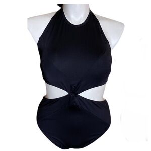 CARMEN MARC VALVO Twist Monokini Swimsuit High Neck Halter 1 Piece SIZE 14 Black